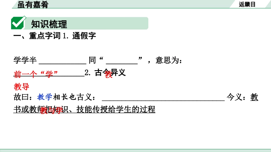 中考内蒙古语文2.第二部分  古诗文阅读_3.专题三  文言文三阶攻关_1.一阶  教材关——39篇文言文梳理及训练_教材39篇文言文梳理及训练_第27篇 虽有嘉肴_虽有嘉肴（练）.pptx_第2页