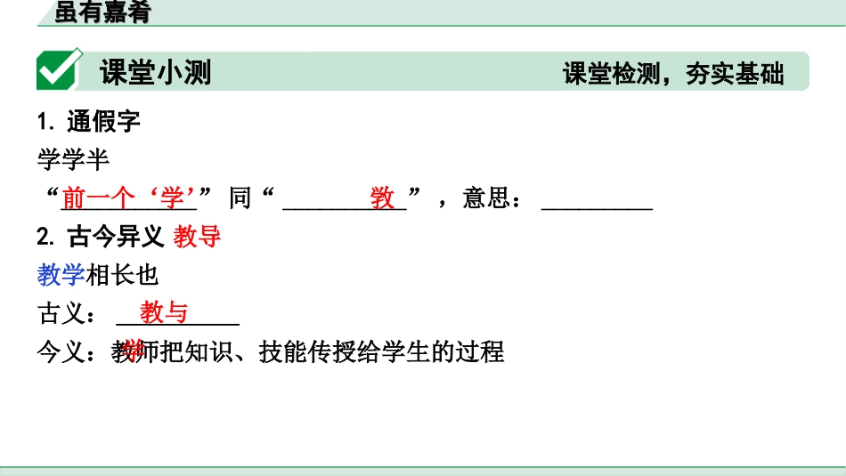 中考天津语文2.第二部分  古诗文阅读_1.专题一  课内文言文3轮复习_1轮  教材教读31篇文言文梳理及训练_30.虽有嘉肴_虽有嘉肴（练）.ppt_第2页