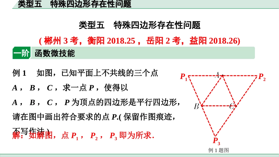 中考湖南数学1.第一部分  湖南中考考点研究_3.第三单元  函数_8.第16课时  二次函数综合题_5.类型五  特殊四边形存在性问题.ppt_第1页