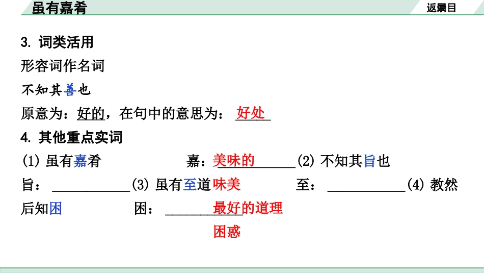 中考沈阳语文2.第二部分  古诗文阅读_2.专题二  文言文阅读_1.一阶 课标文言文梳理及训练_12.虽有嘉肴_虽有嘉肴（练）.pptx_第3页