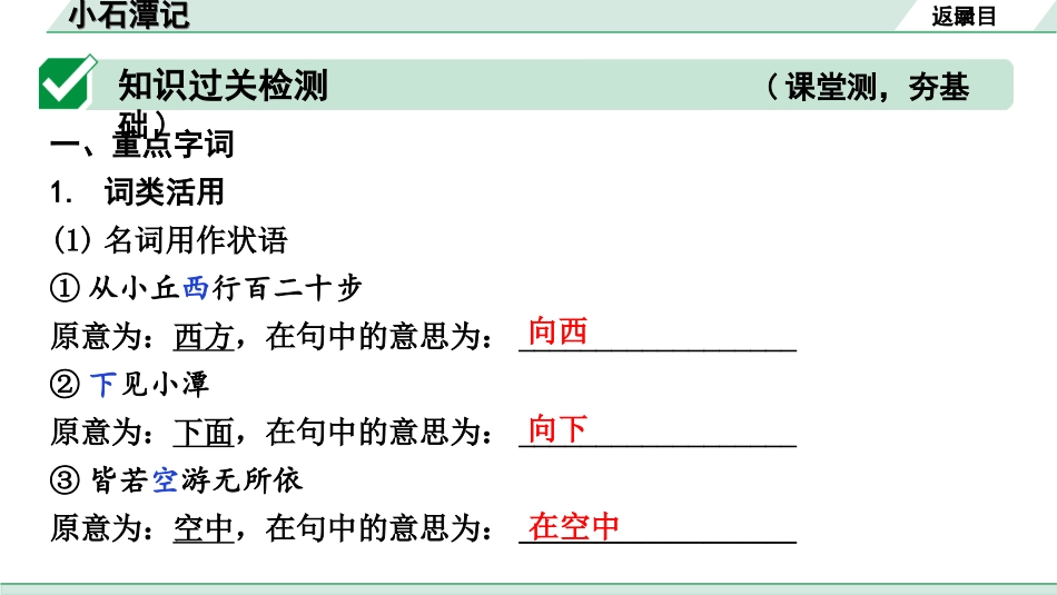 中考云南语文3.第三部分  古诗文默写与阅读_3.专题三  文言文阅读_课标文言文23篇逐篇梳理及训练_第10篇  小石潭记_小石潭记（练）.ppt_第2页