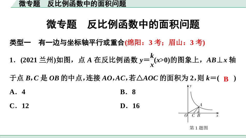 中考四川数学1.第一部分  四川中考考点研究_3.第三章  函　数_5.微专题  反比例函数中的面积问题.ppt_第1页