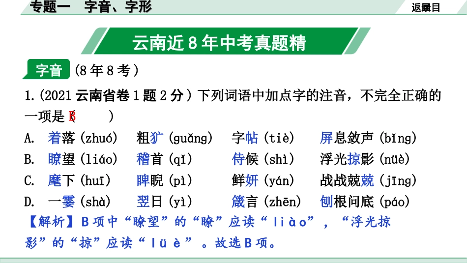 中考云南语文1.第一部分  语文知识积累_1.专题一  字音、字形_专题一   字音、字形.ppt_第2页