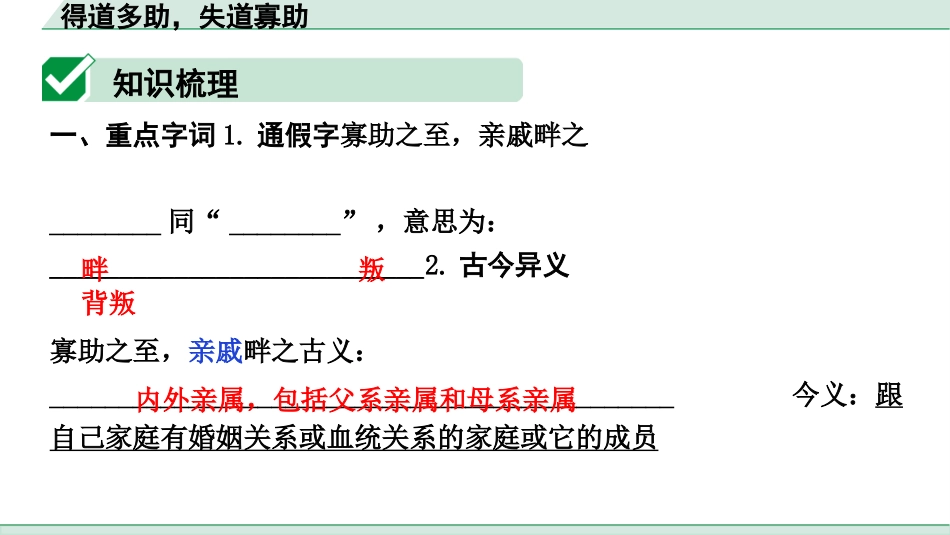 中考内蒙古语文2.第二部分  古诗文阅读_3.专题三  文言文三阶攻关_1.一阶  教材关——39篇文言文梳理及训练_教材39篇文言文梳理及训练_第17篇 得道多助，失道寡助_得道多助，失道寡助(练).pptx_第2页