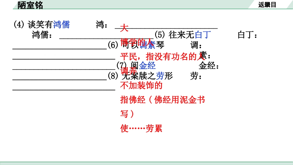 中考沈阳语文2.第二部分  古诗文阅读_2.专题二  文言文阅读_1.一阶 课标文言文梳理及训练_19.陋室铭_陋室铭（练）.pptx_第3页