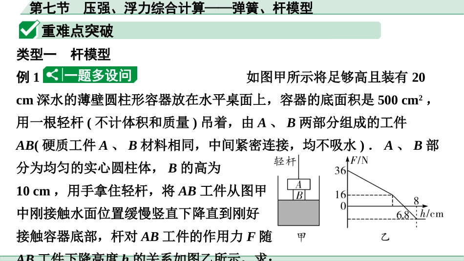 中考重庆物理01.01.第一部分　重庆中考考点研究_05.第5讲　浮　力_08.第七节　压强、浮力综合计算——弹簧、杆模型.pptx_第2页