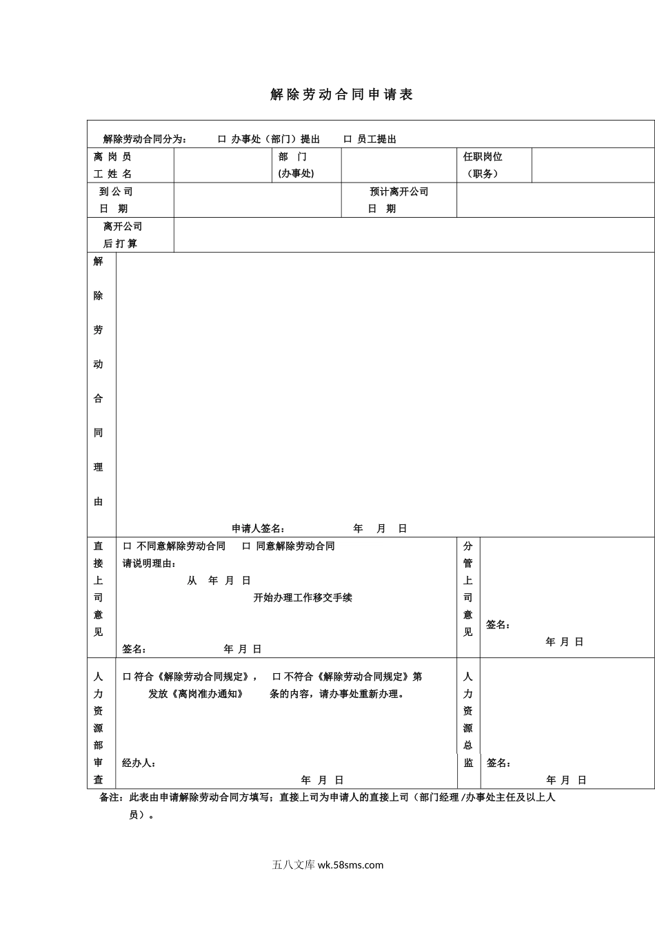 解除劳动合同申请表.doc_第1页