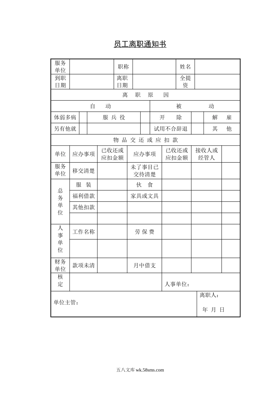 员工离职通知书.doc_第1页