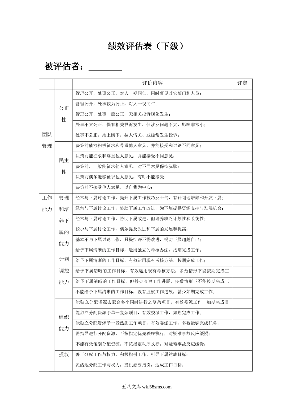 【表格模板】360度绩效评估表(对下级).doc_第1页