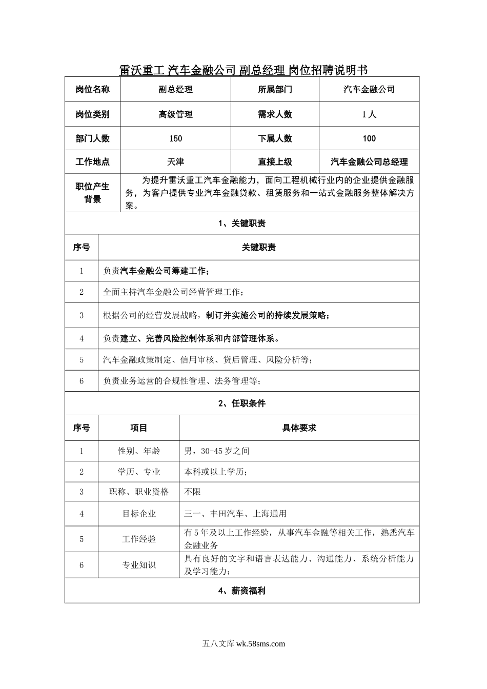 汽车金融总经理岗位说明书.doc_第1页