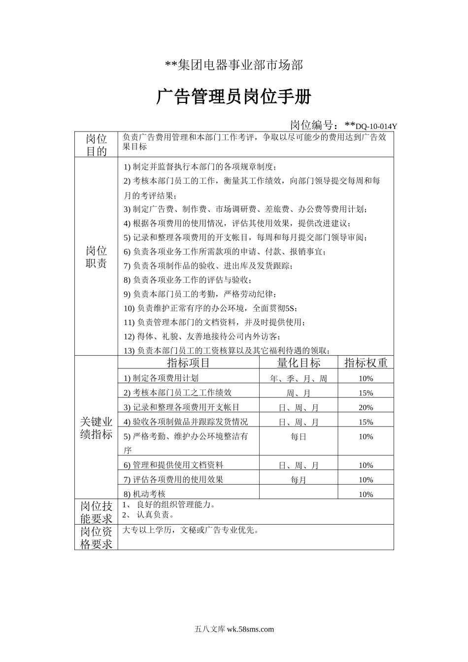 电器事业部市场部广告管理员岗位手册.doc_第1页