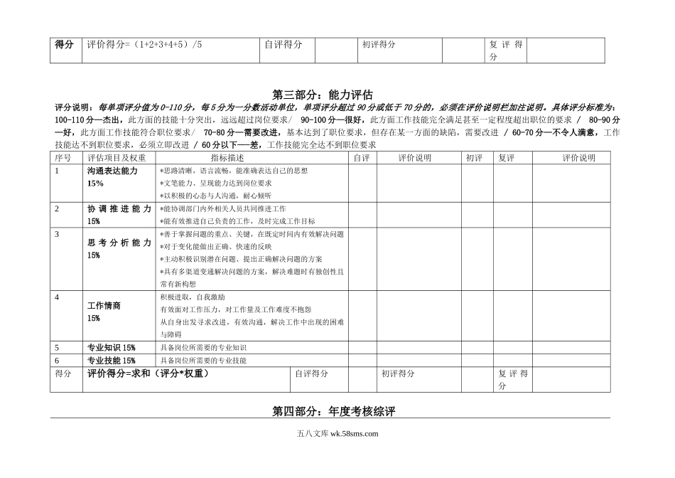 年度考核综评专用表（业绩评估、表现评估、能力评估）.doc_第3页