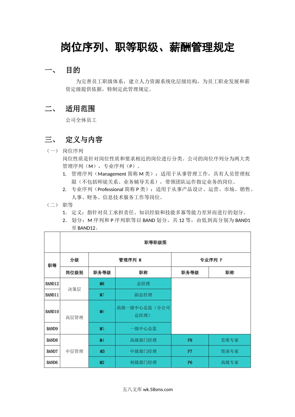 岗位序列职等职级和薪酬管理规定.docx_第1页