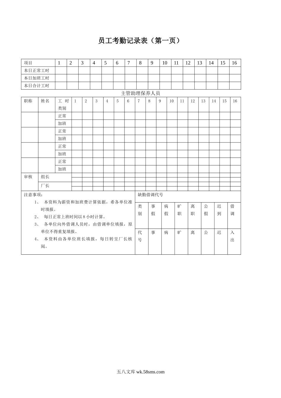 员工考勤记录表（第一页）.doc_第1页