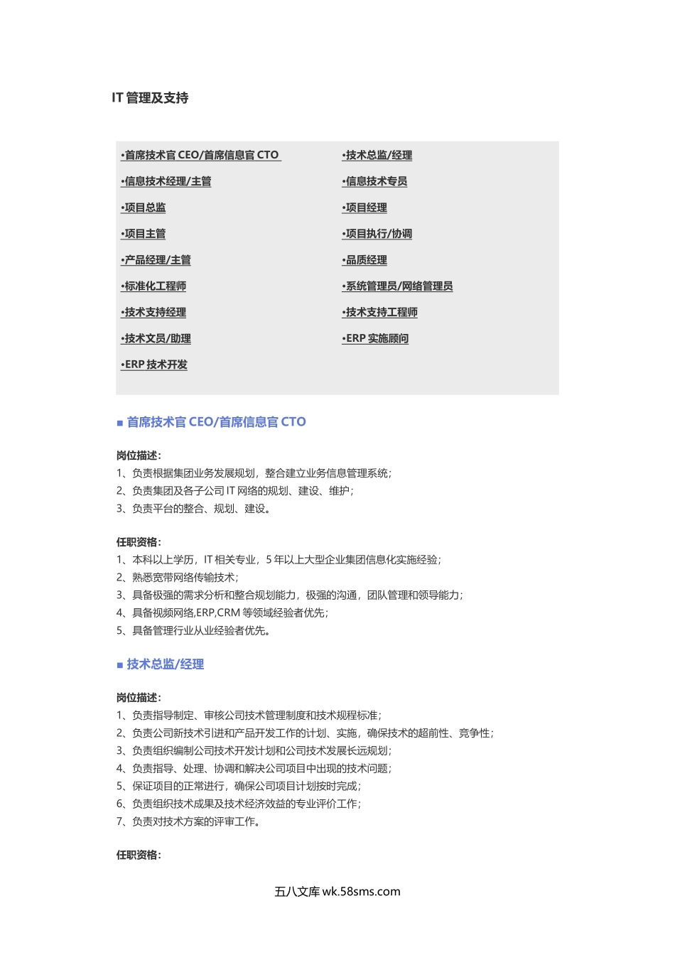 【IT管理及支持】职位说明书.docx_第1页