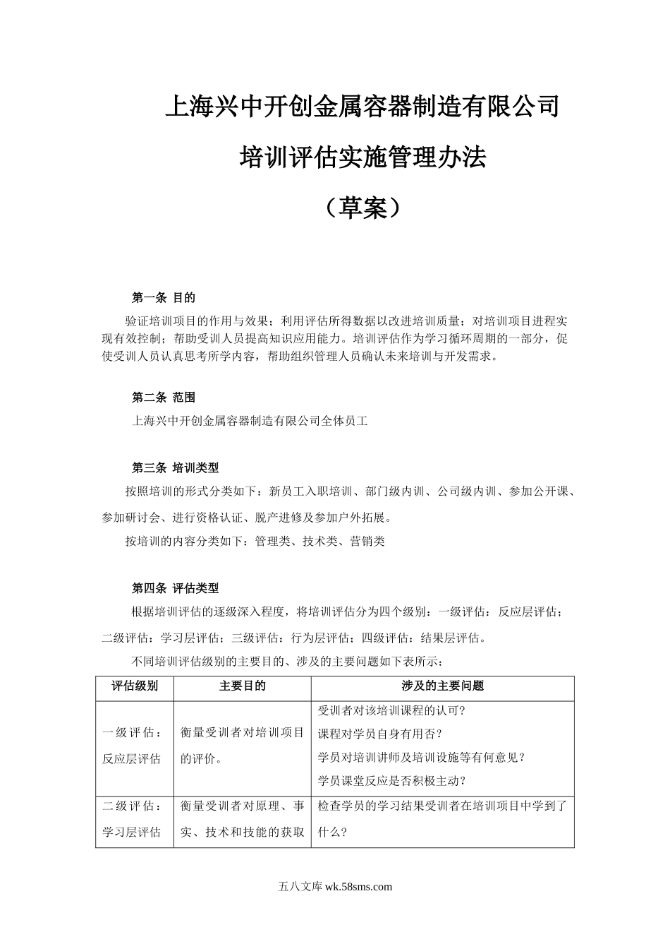 某公司培训评估实施管理办法（草案）.doc_第1页