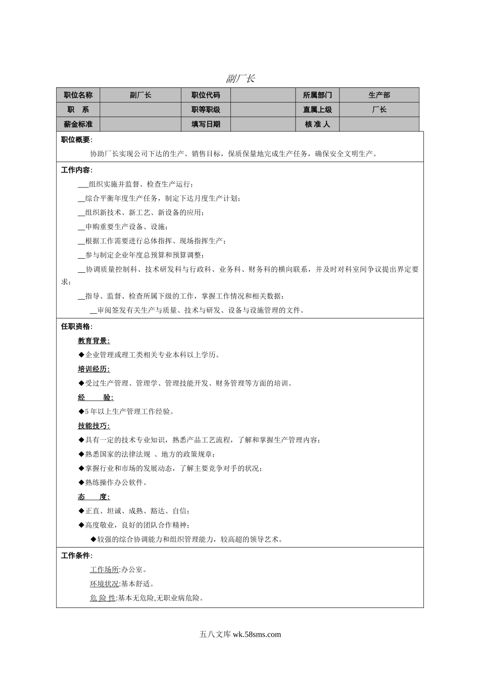 副厂长职务描述书.doc_第1页