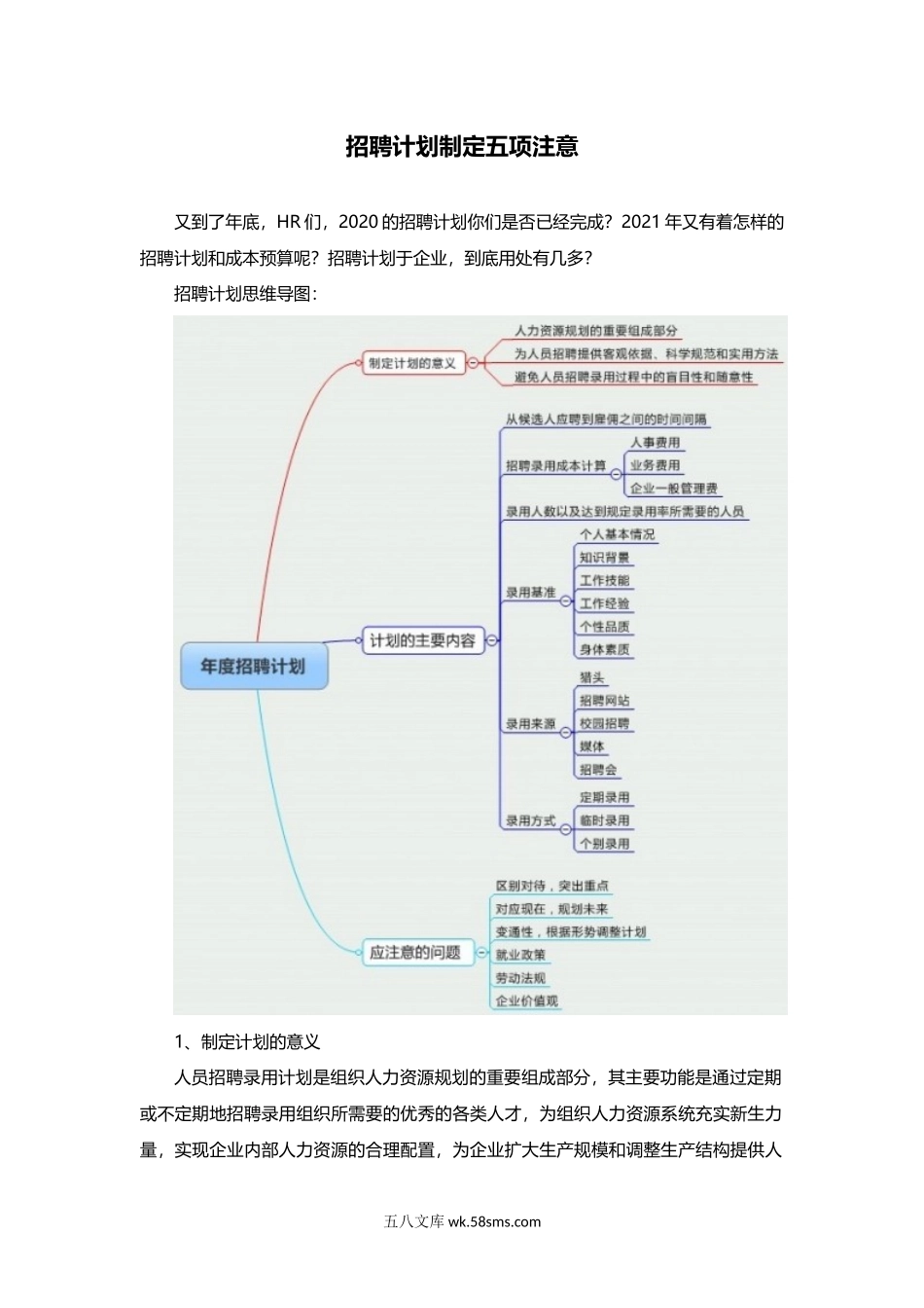 招聘计划制定五项注意.docx_第1页