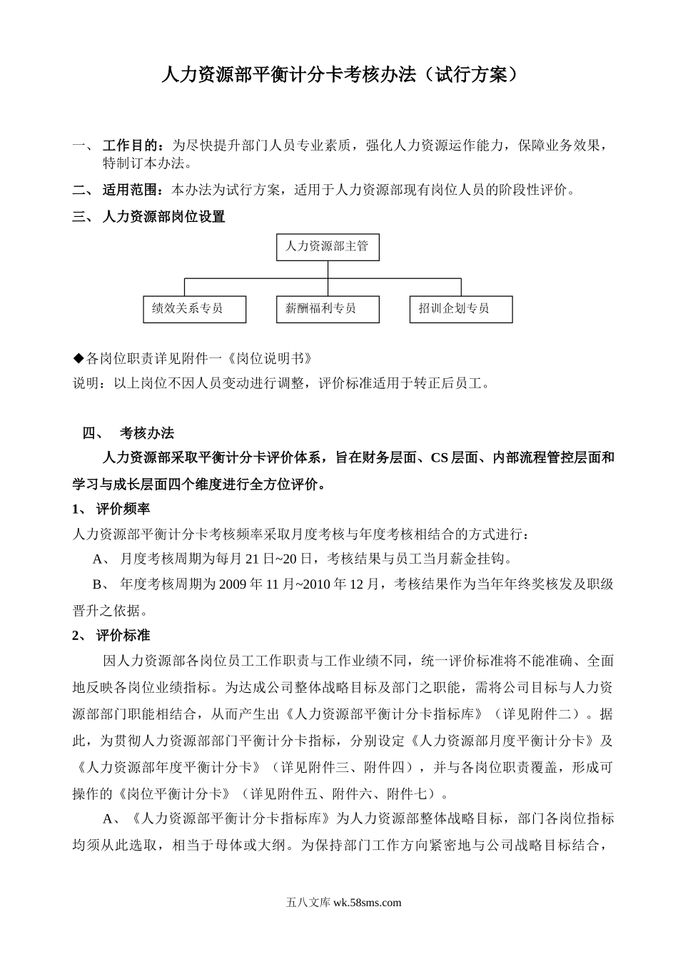 【制度】平衡计分卡人力资源部考核办法(试行方案).doc_第1页