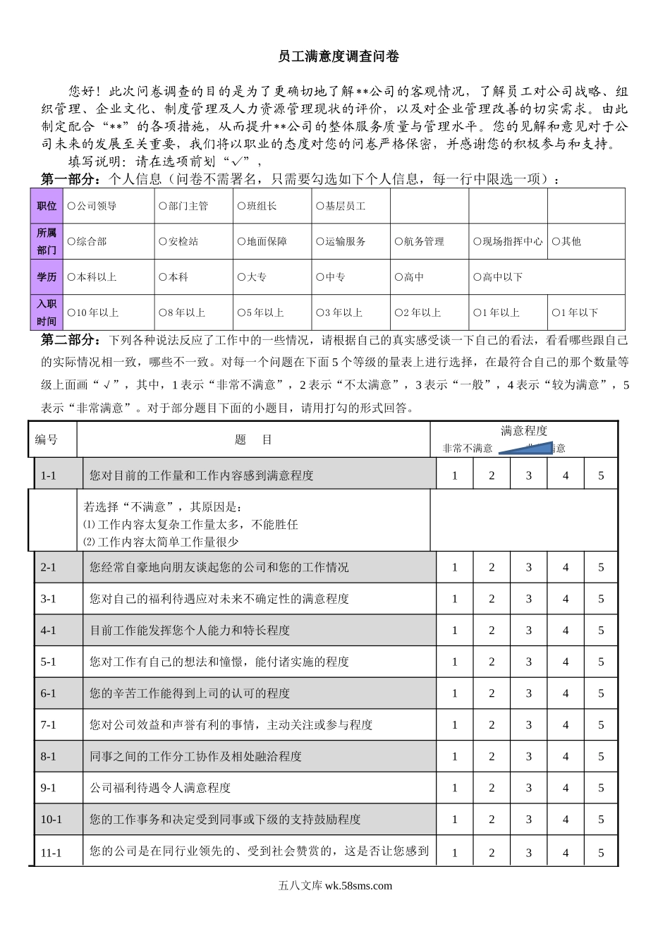 人力资源管理现状专业调查问卷.doc_第1页