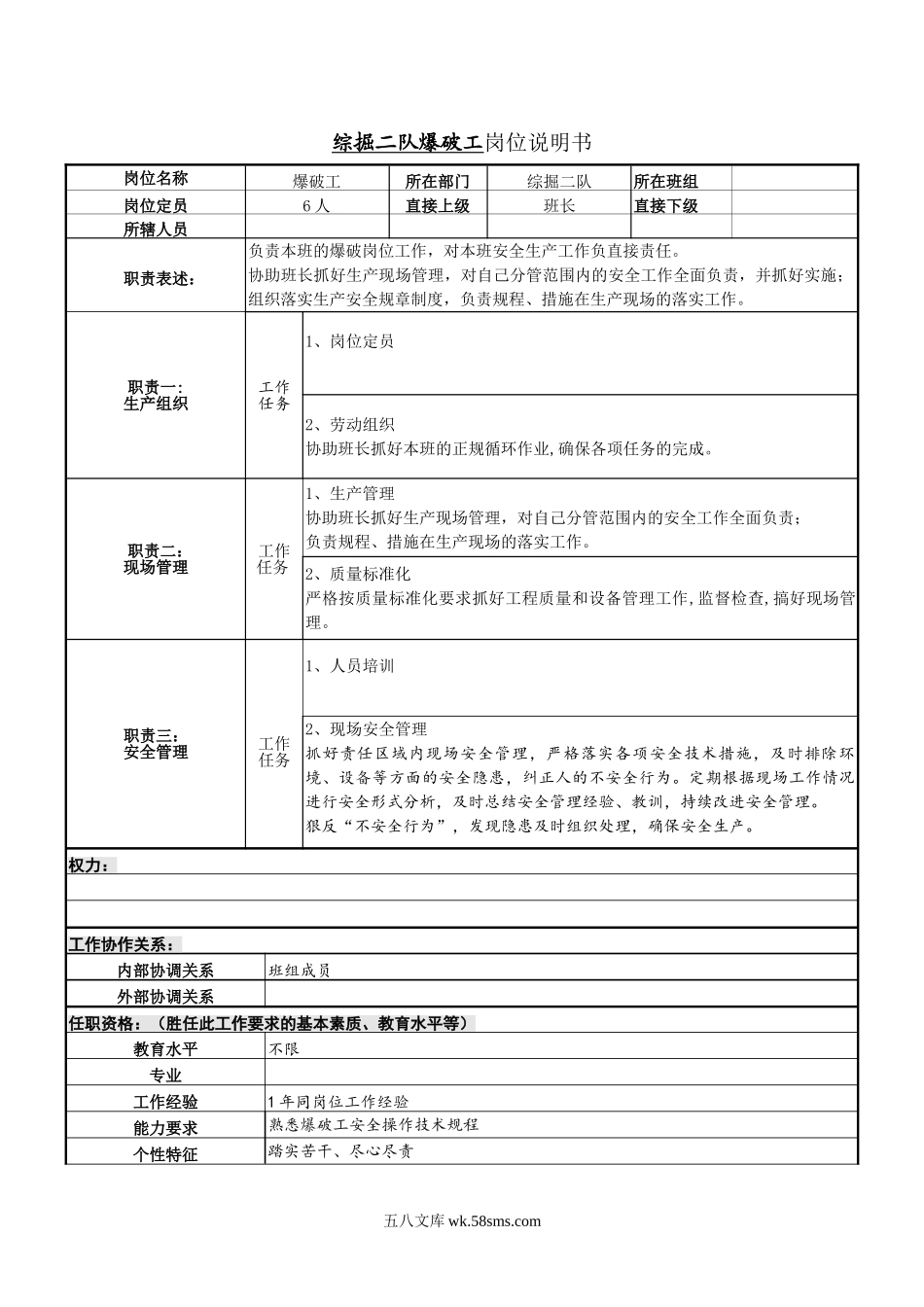 爆破工岗位说明书.doc_第1页