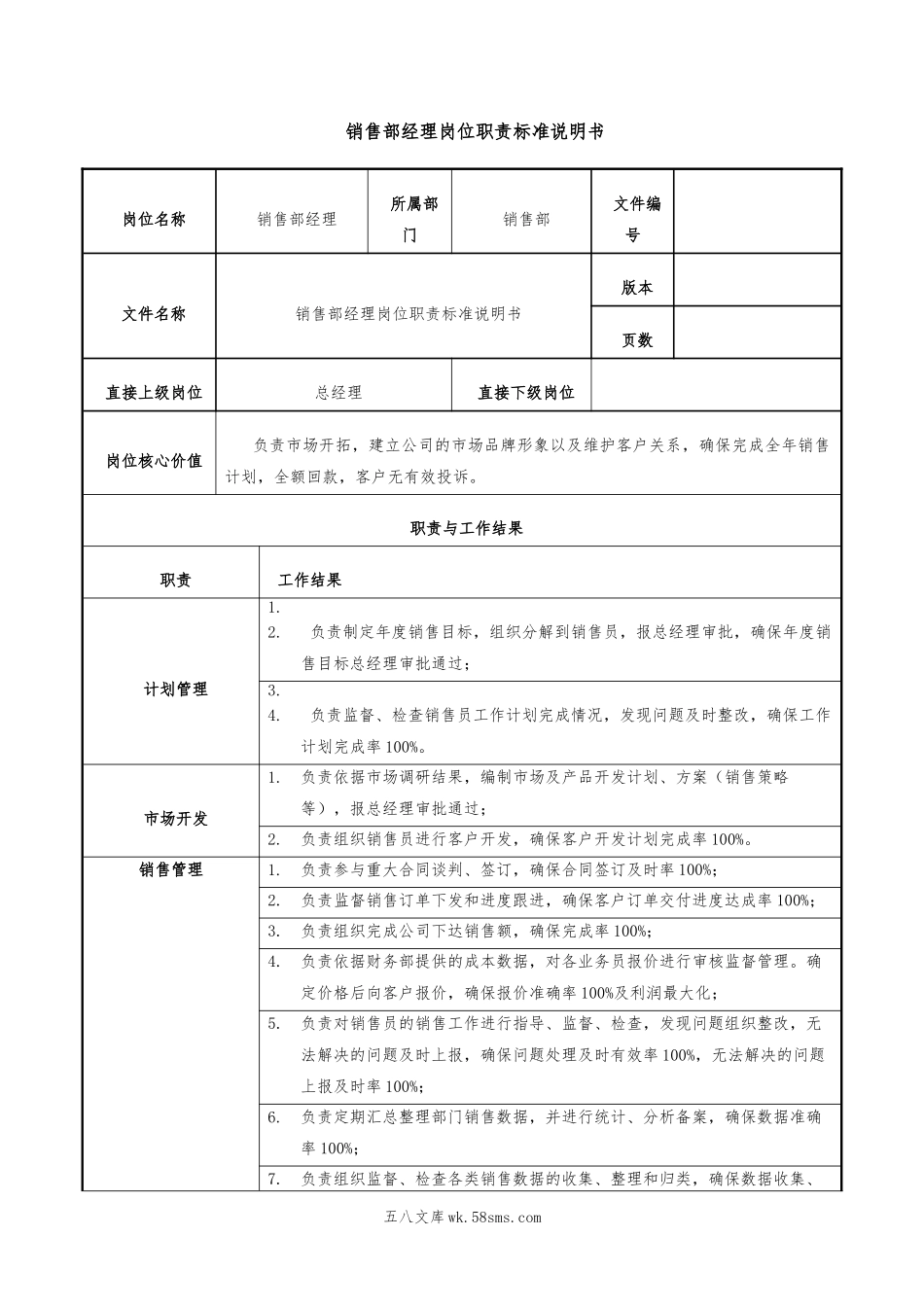 销售部经理岗位职责说明书.doc_第1页