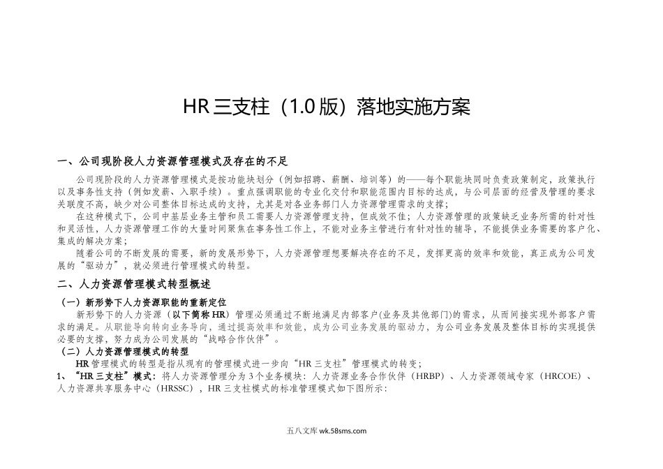 2021年集团公司HR三支柱管理落地实施方案（15页）.doc_第1页