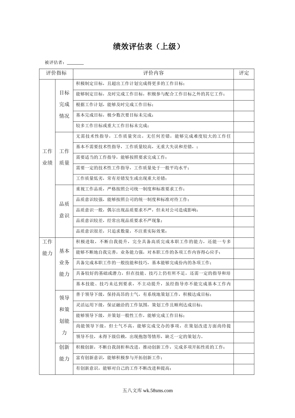 【表格模板】360度绩效评估表(对上级).doc_第1页