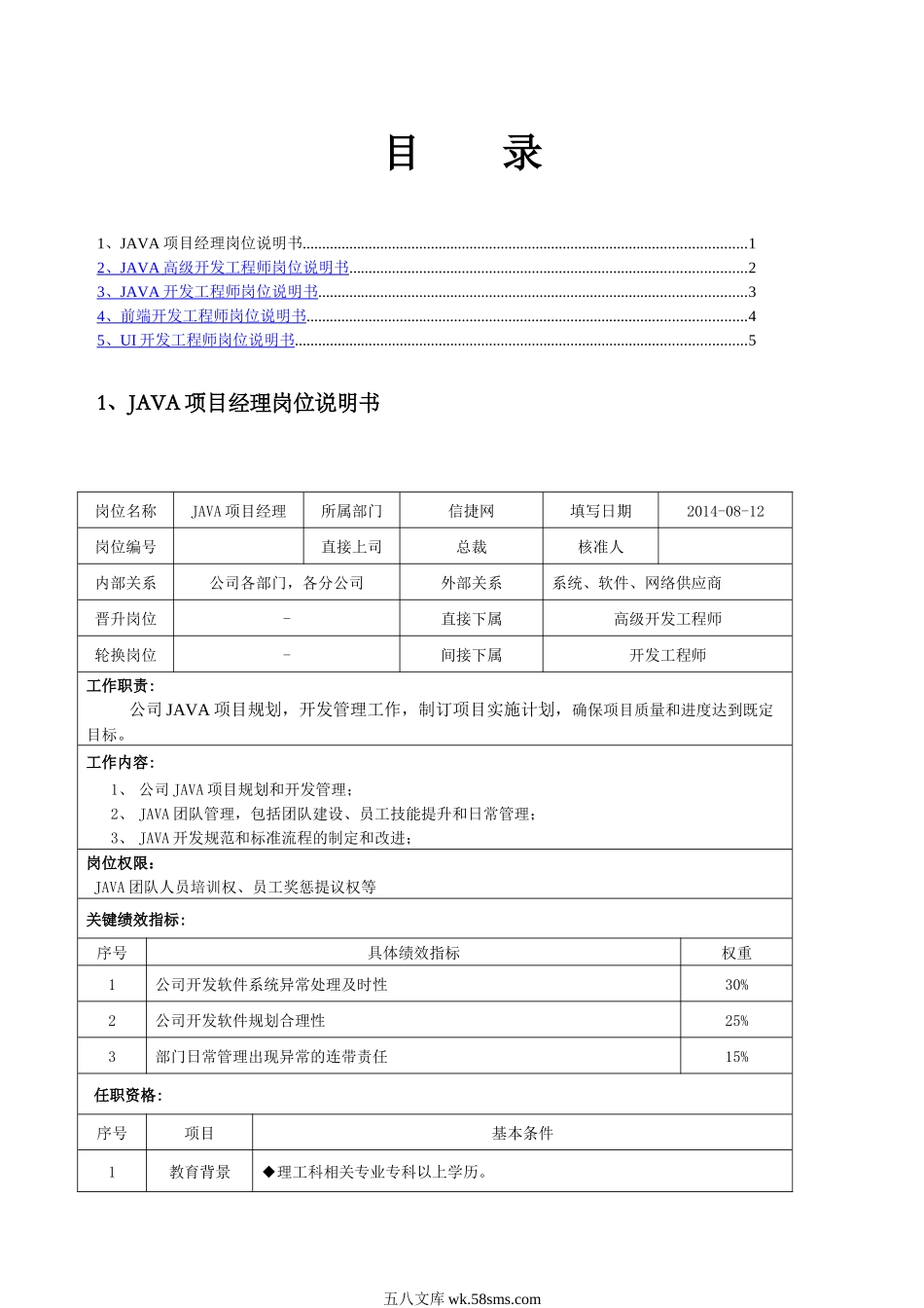 JAVA研发团队岗位说明书.docx_第1页