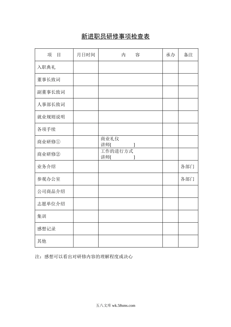 新进职员研修事项检查表.doc_第1页