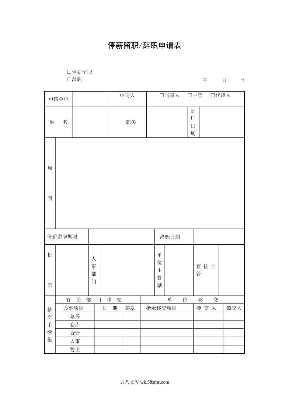 停薪留职辞职申请表.doc_第1页