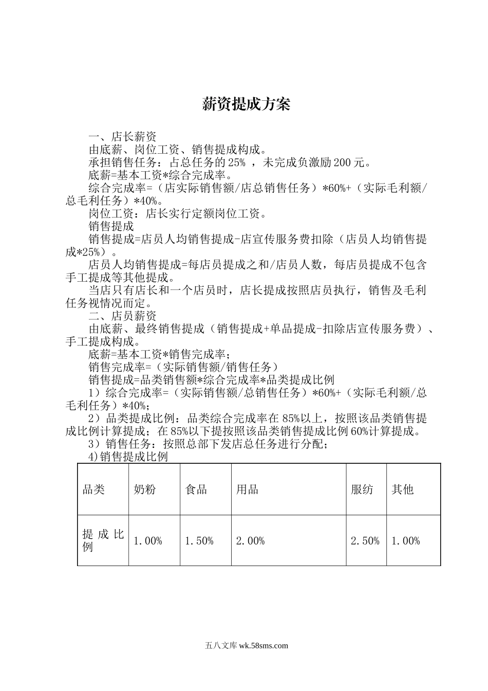 零售业销售提成方案(薪资提成方案).doc_第1页