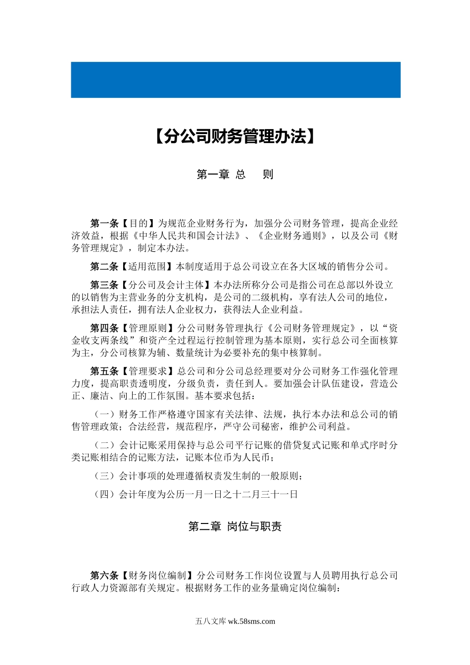 「企业管理系列源文件二」-分公司财务管理办法 全套财务管理文件.docx_第1页