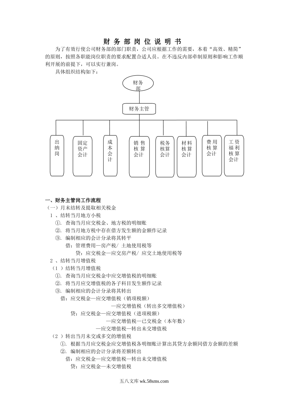 财务部岗位设置及各岗位详细工作流程.doc_第1页