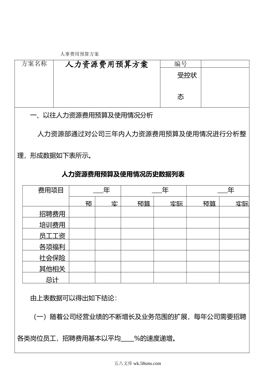 【模板】人事费用预算方案.doc_第1页