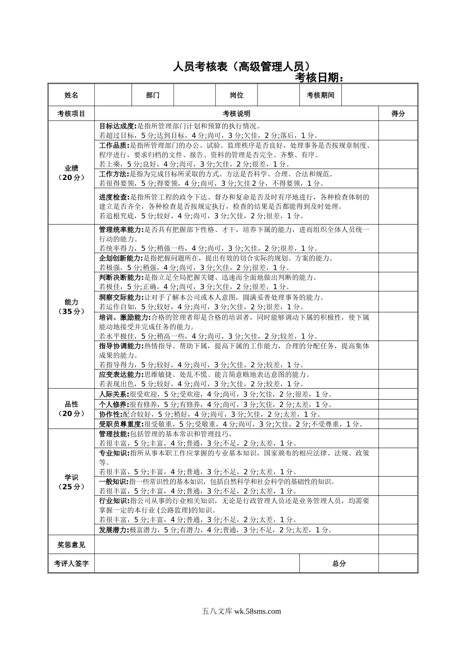 年终考核表（普通与高层管理人员）.doc_第3页