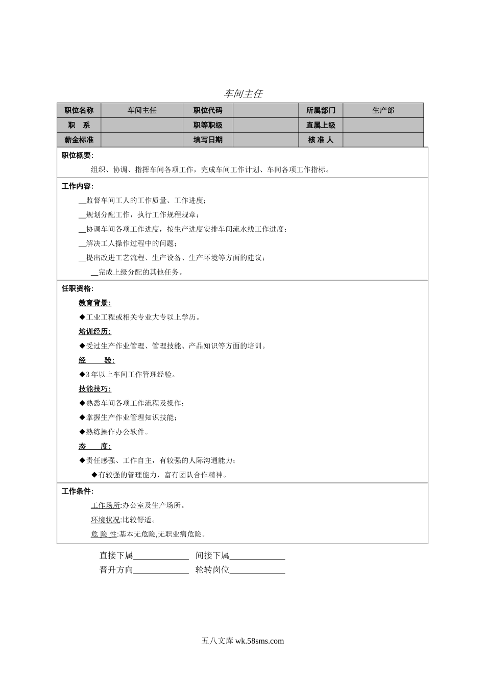 车间主任职务描述书.doc_第1页