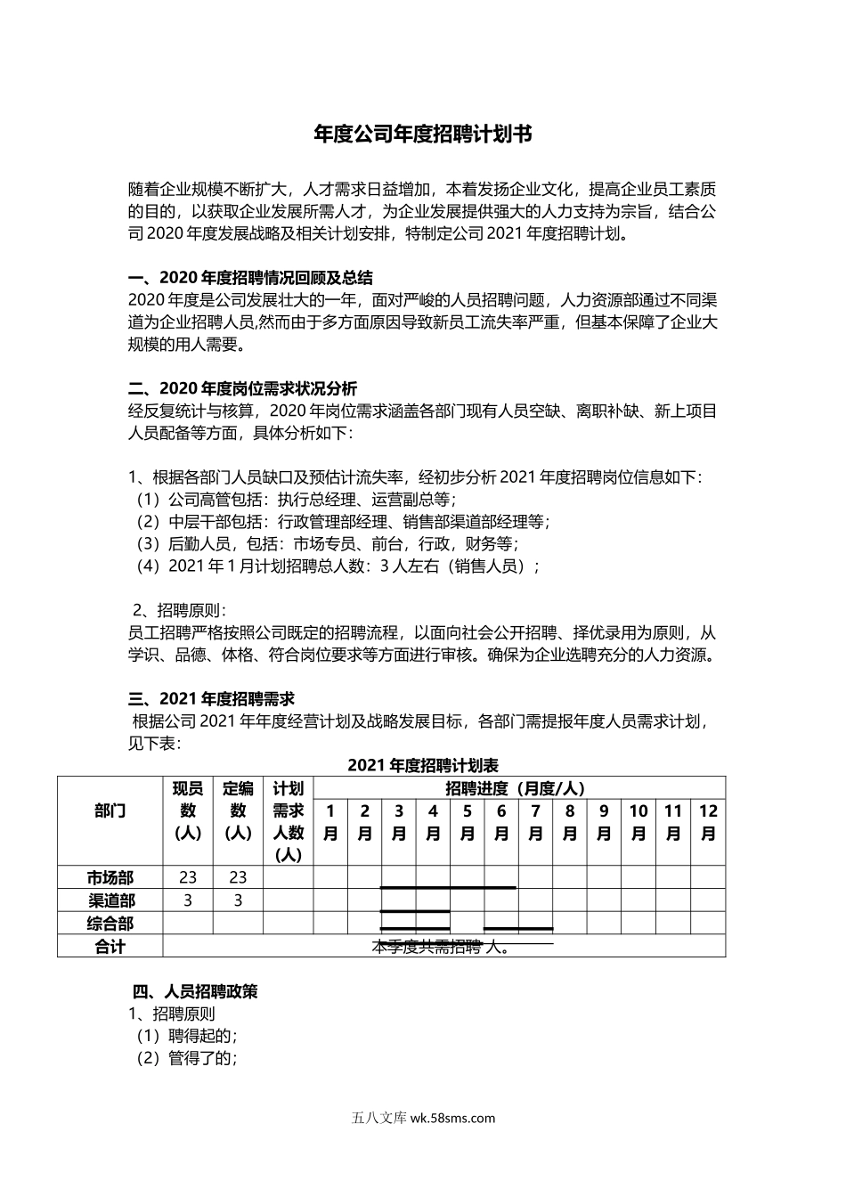 年度公司年度招聘计划书.docx_第1页