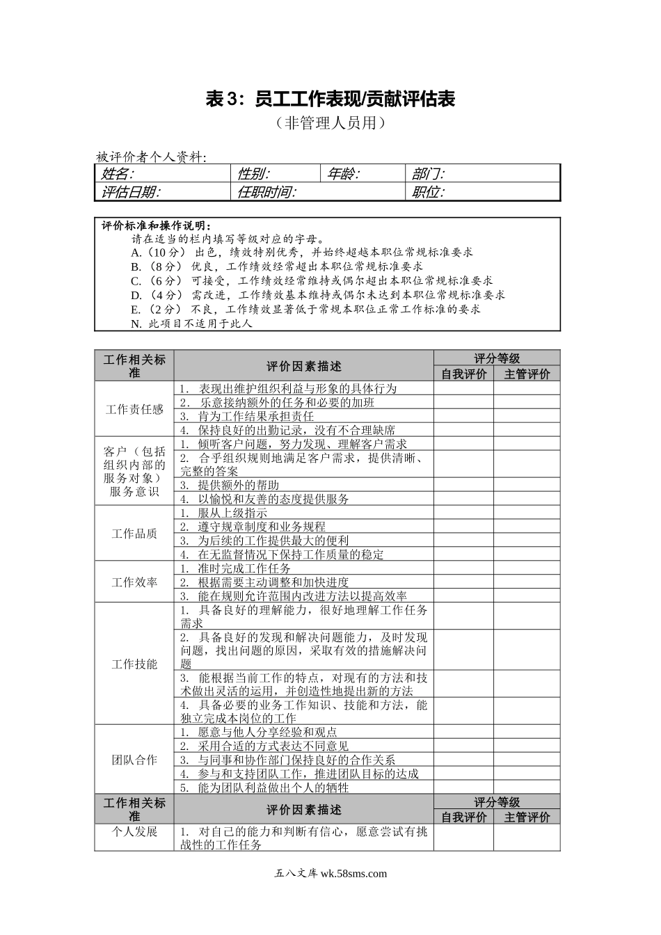 员工-表现&贡献评估表.doc_第1页