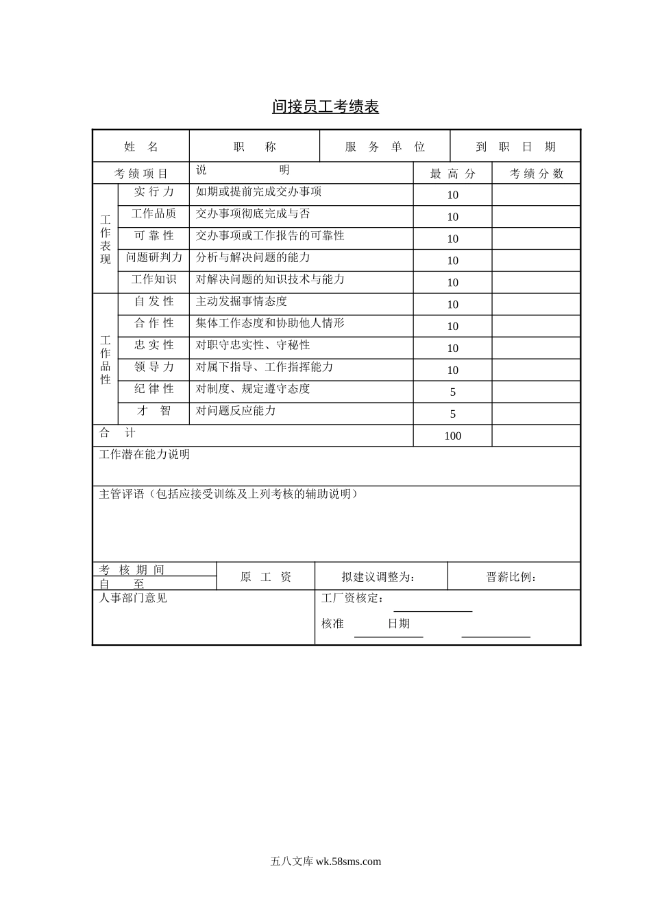 间接员工考绩表.doc_第1页