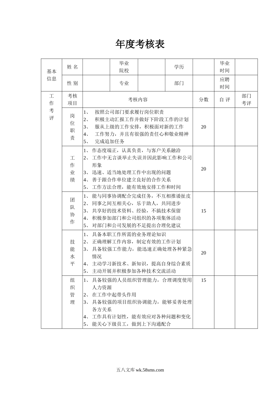 【表格】年度考核表（标准样式）.doc_第1页