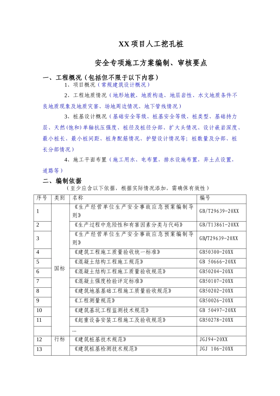 XX项目人工挖孔桩安全专项施工方案编制审核要点.doc_第1页