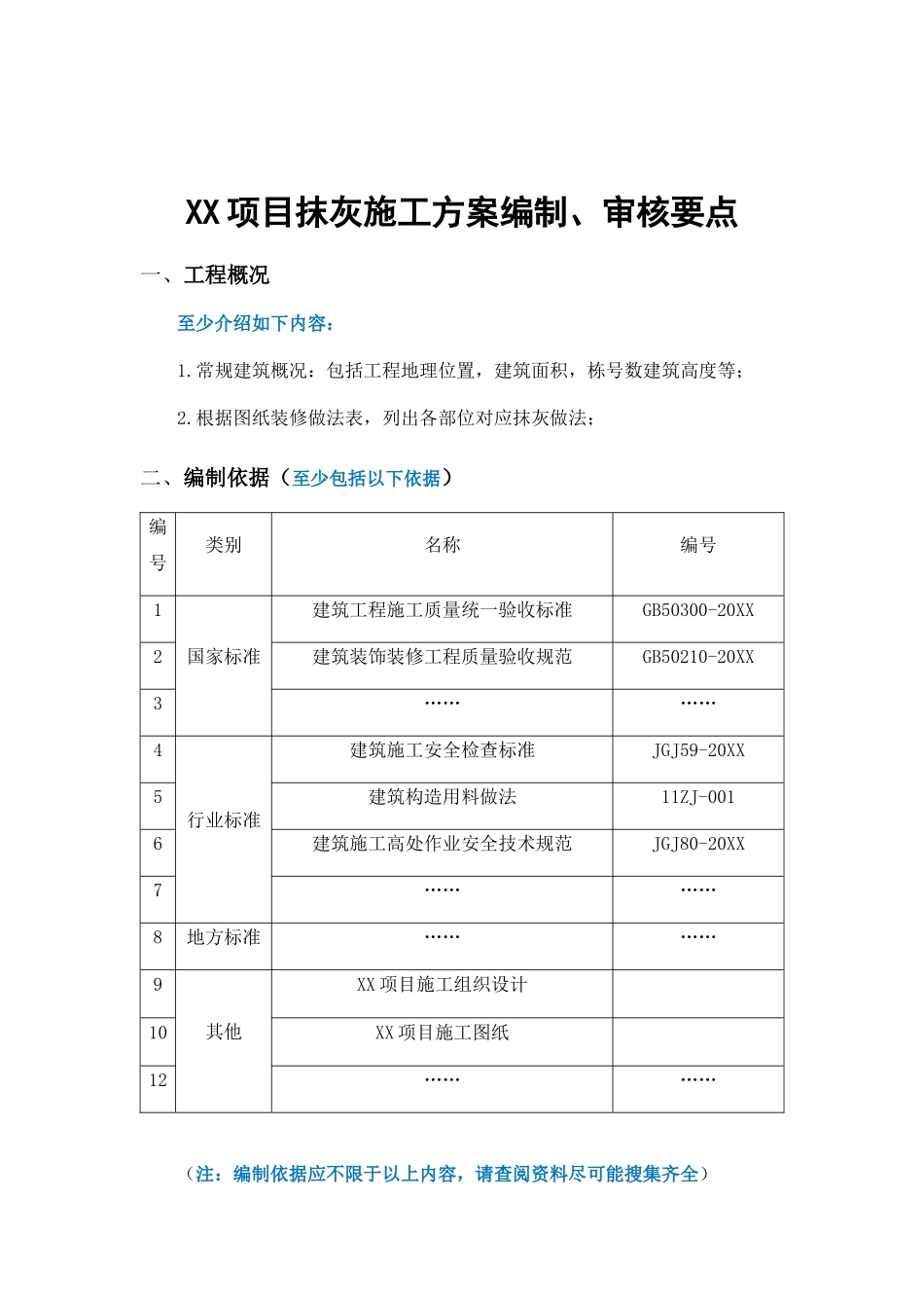 xx项目抹灰施工方案编制审批要点.docx_第1页