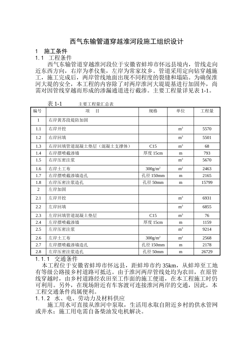 西气东输管道穿越淮河段施工组织设计.doc_第1页