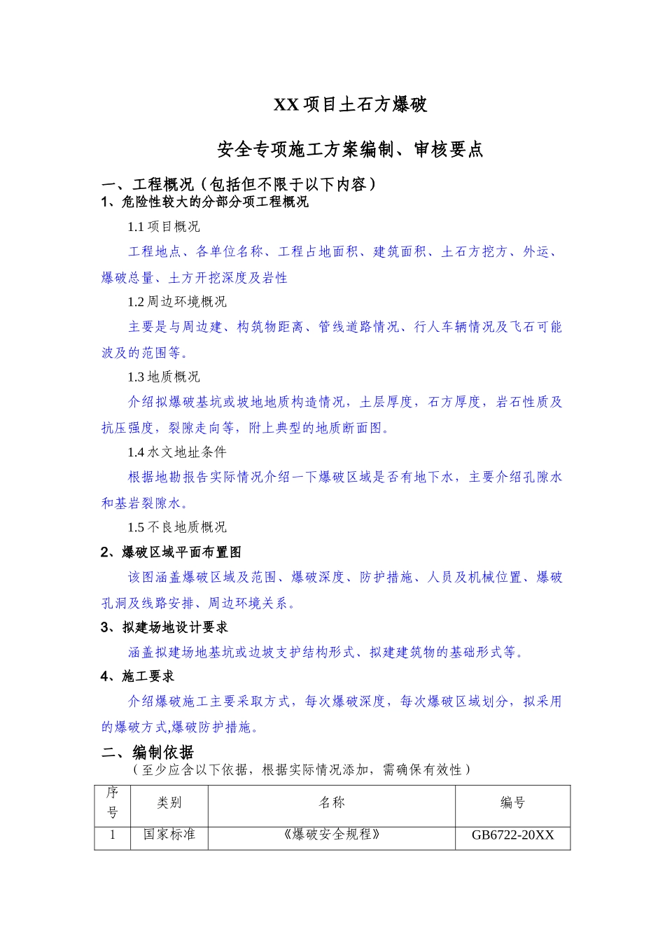 XX项目土石方爆破安全专项施工方案编制审核要点.doc_第1页