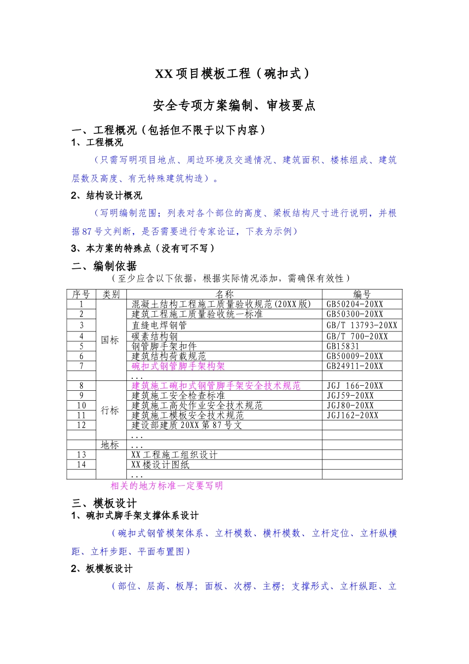 xx项目模板工程（碗扣式）安全专项施工方案编制审核要点.doc_第1页