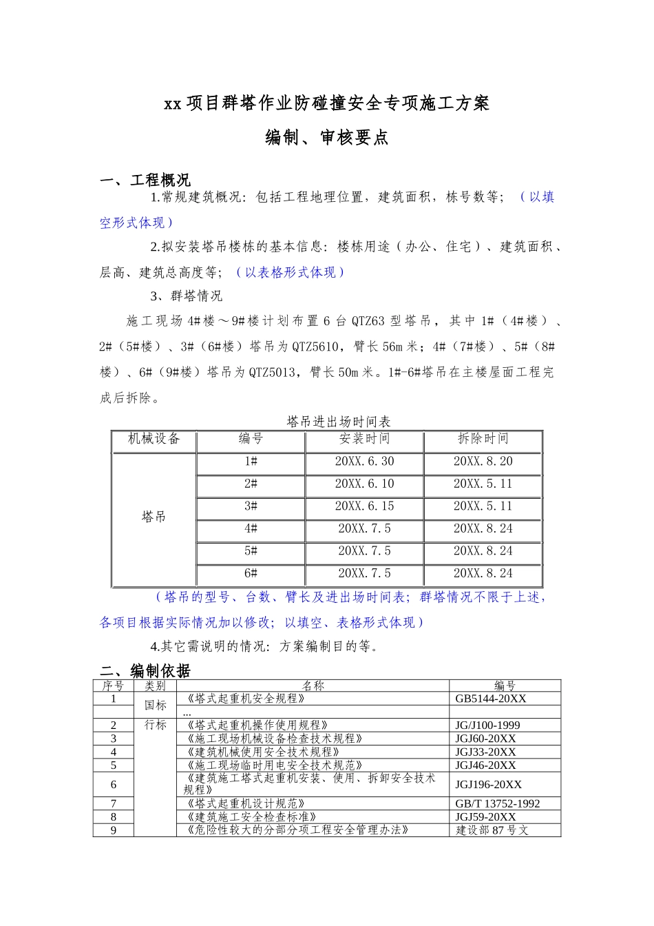 XX项目群塔作业防碰撞安全专项施工方案编制审核要点.doc_第1页