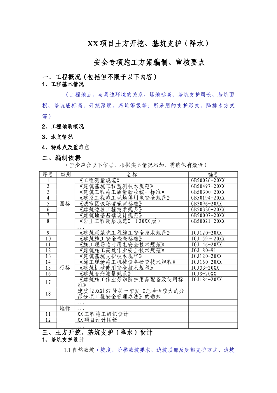 XX项目土方开挖基坑支护（降水）安全专项施工方案编制审核要点.doc_第1页