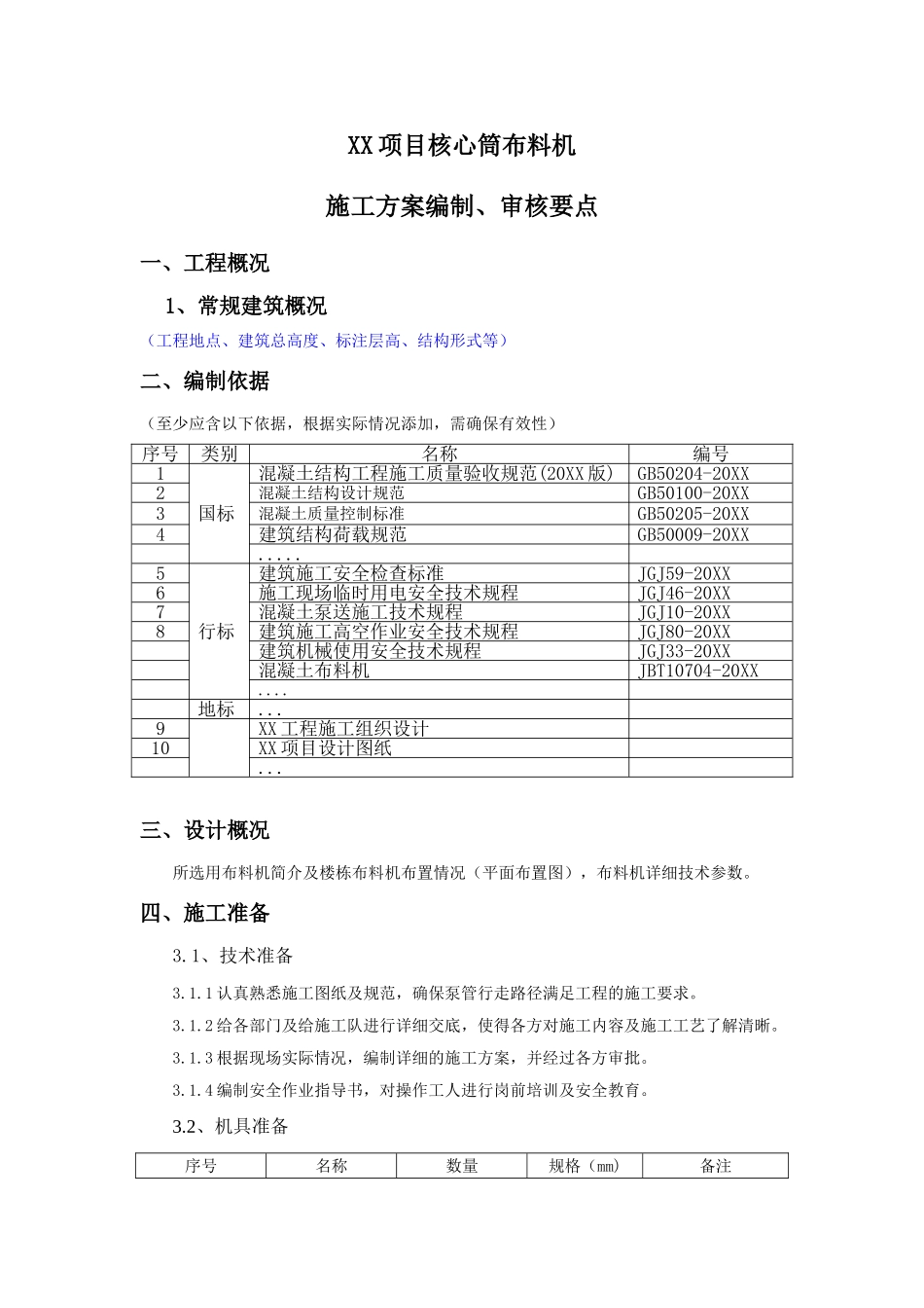 xx项目超高层核心筒布料机施工方案编制审核要点.doc_第1页