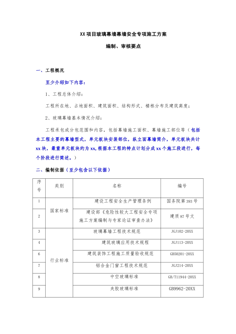 xx项目玻璃幕墙安全专项施工方案编制审核要点.docx_第1页